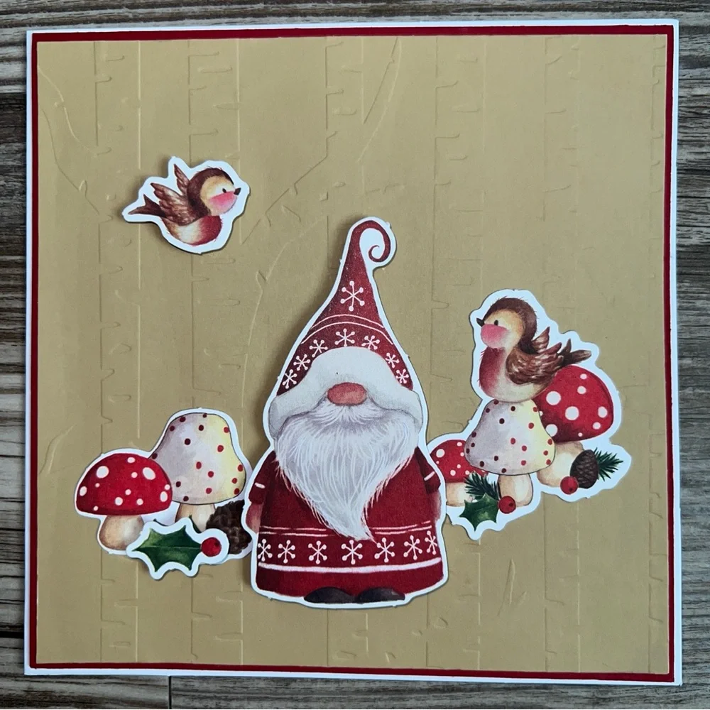 Festive Gnome Holiday Card Set of 6 With Envelopes Square 5.5” x 5.5”